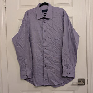 Men's David Donahue Dress Shirt Neck 18 Purple White Easter